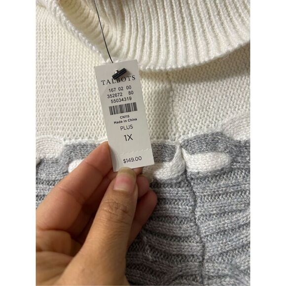 NWT Talbots Color Block Cable Knit Cowl Neck Poncho Size XL - Picture 3 of 3